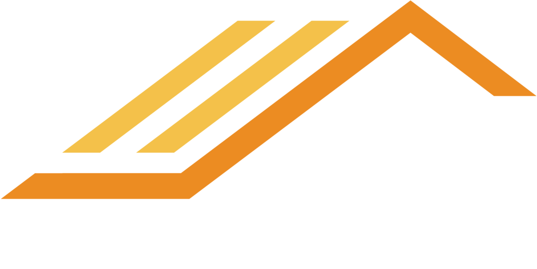 A logo featuring orange and yellow roof lines on white