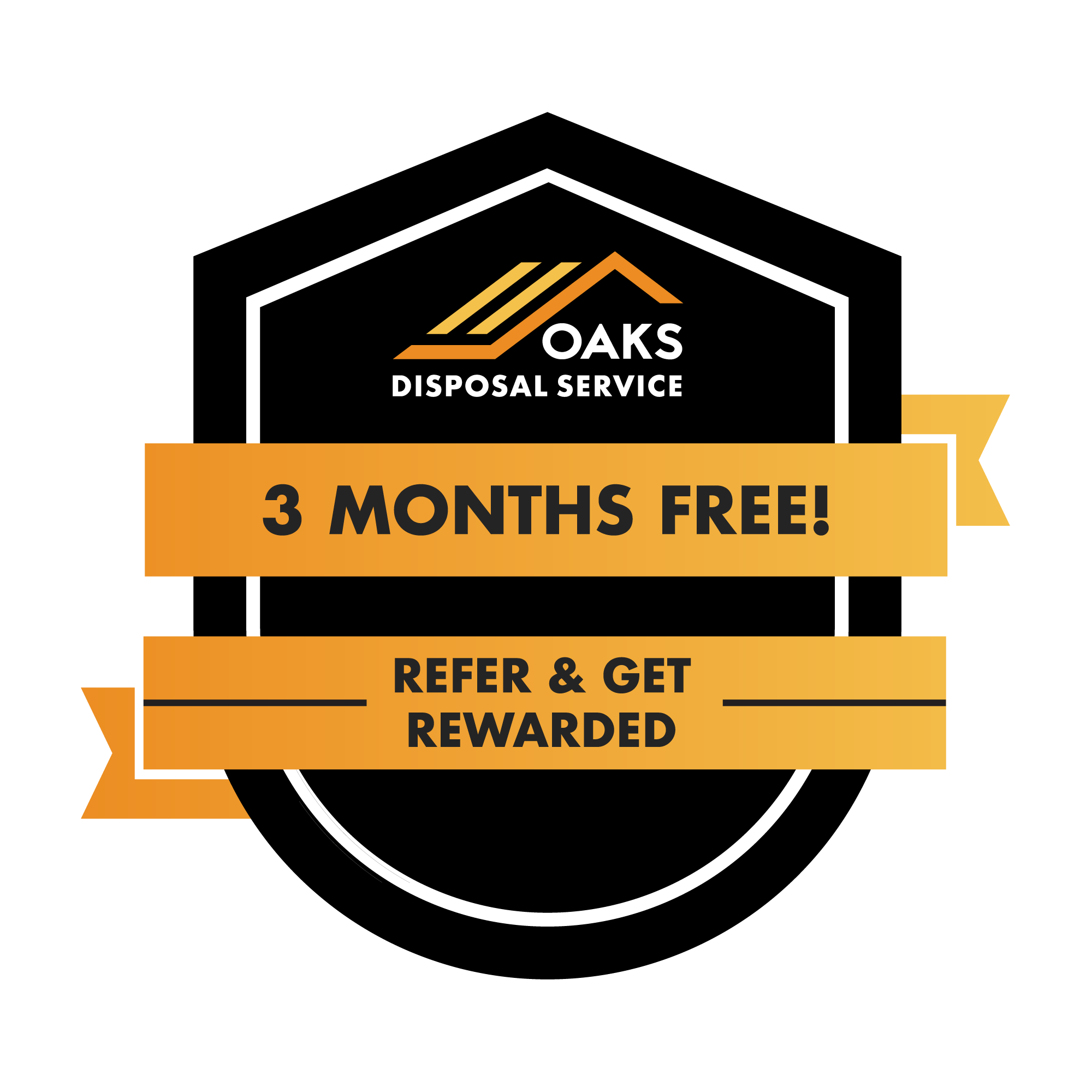 Oaks Disposal Service badge offering 3 months free